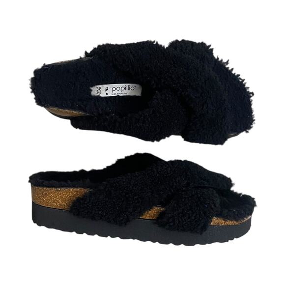 BIRKENSTOCK Papillio Daytona suede shearling sandals black slides Birks 7 - Picture 1 of 6